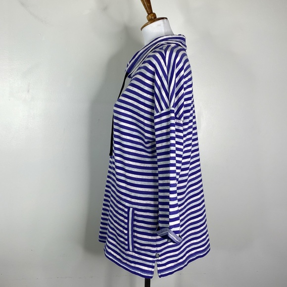 NWT T by Talbots Purple Stripe Pullover Top Funnel Neck Sz. L Cotton - Picture 4 of 14